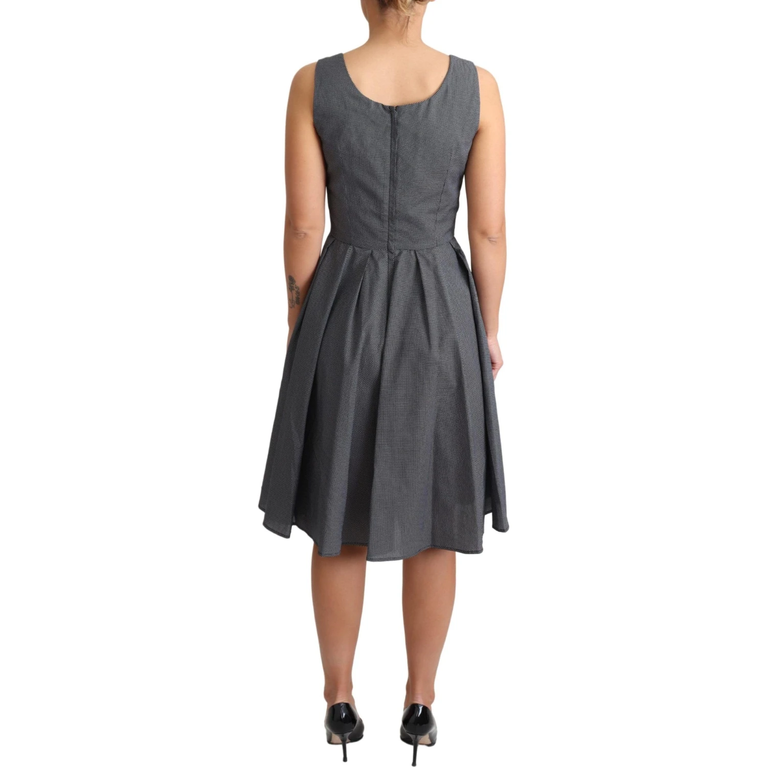 Black Polka Dotted Cotton A-Line Dress