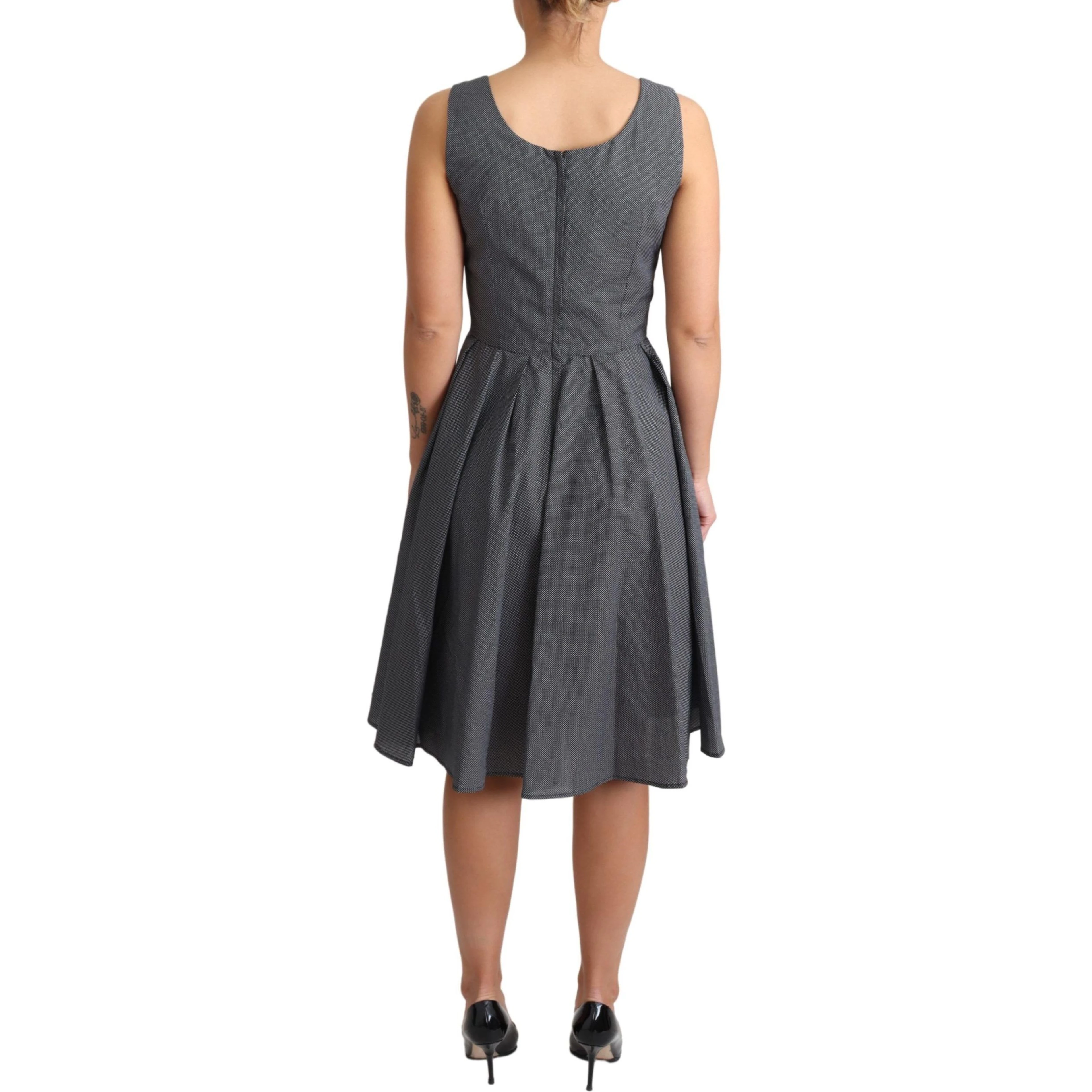Black Polka Dotted Cotton A-Line Dress