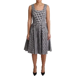 Blue Beige Geometric Cotton A-Line Dress