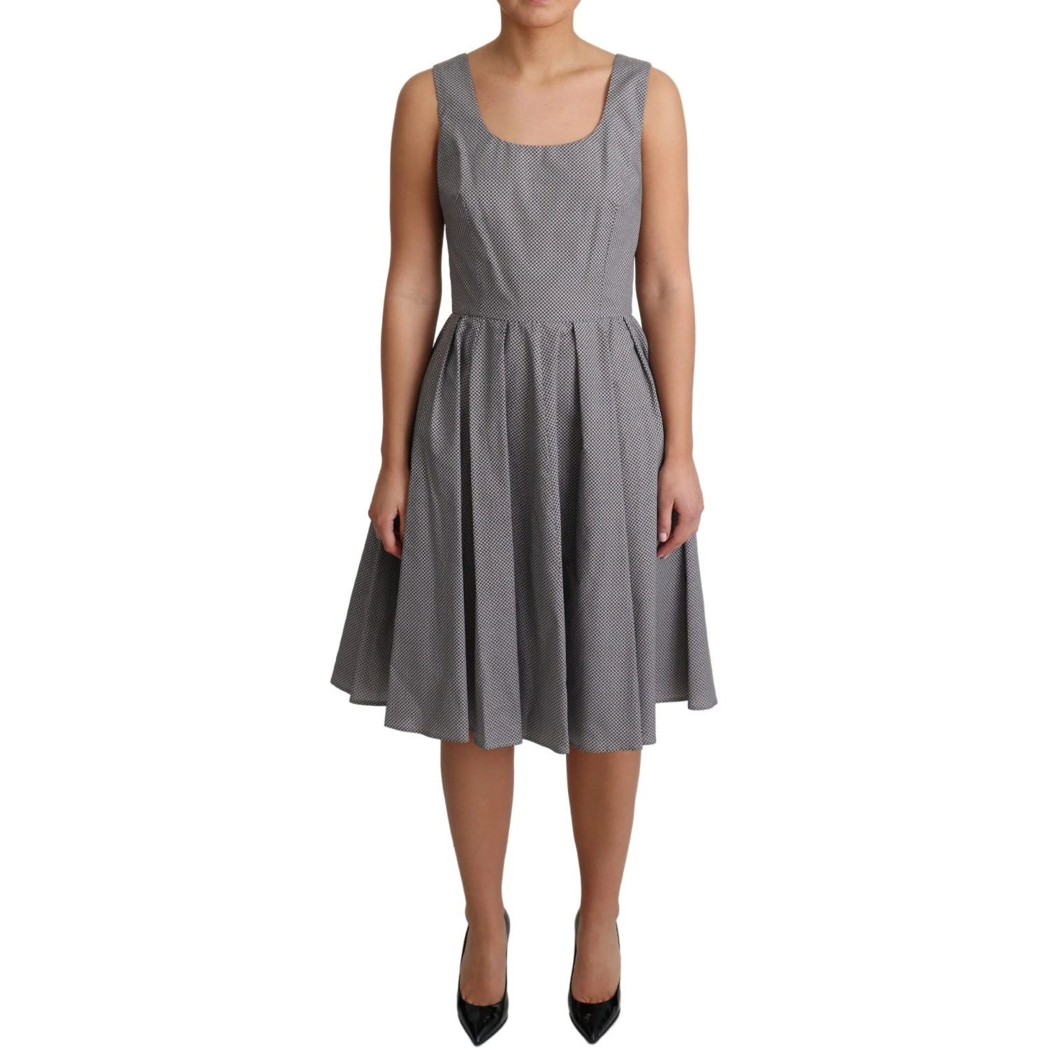 Blue Beige Geometric Cotton A-Line Dress