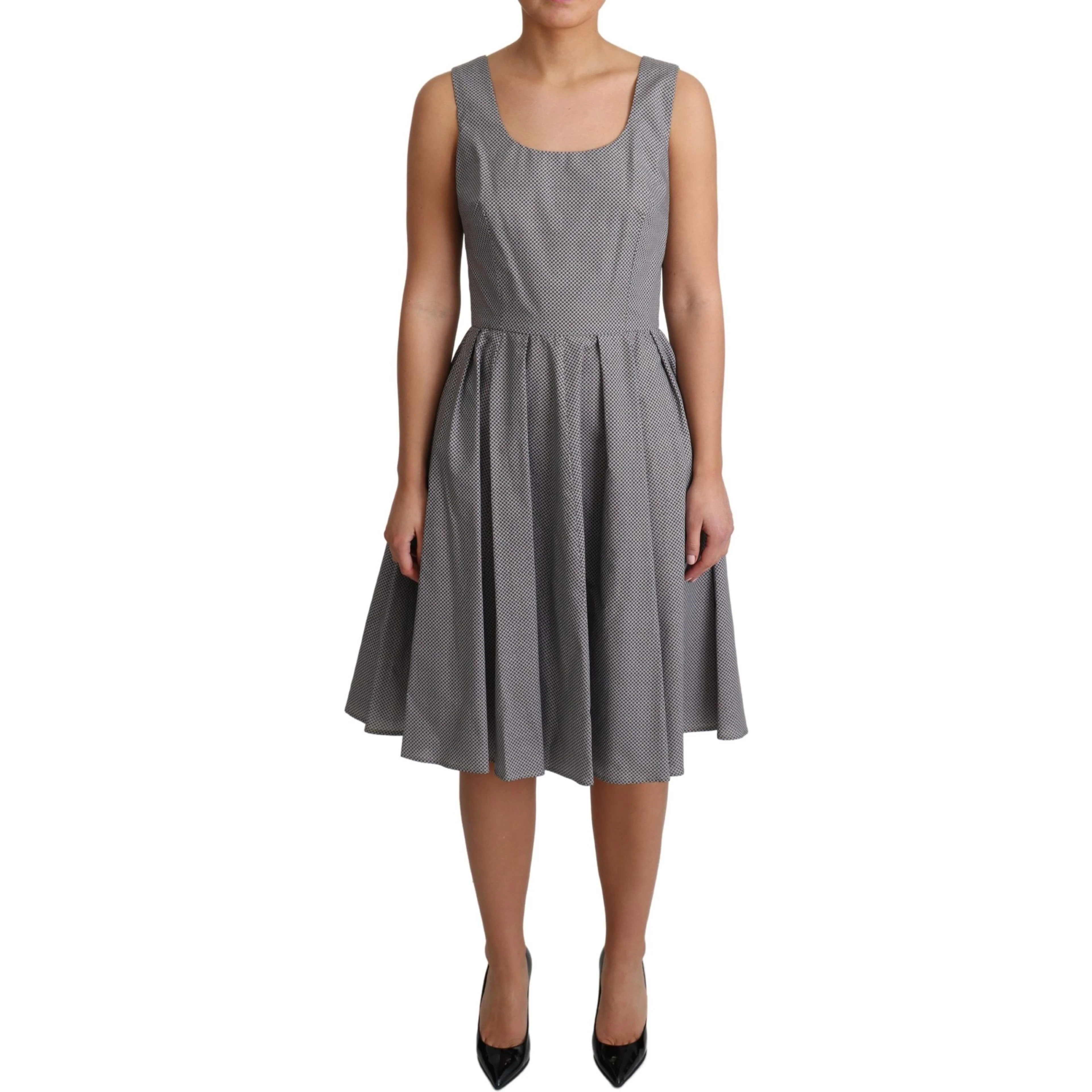 Blue Beige Geometric Cotton A-Line Dress