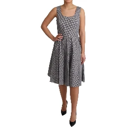 Blue Beige Geometric Cotton A-Line Dress