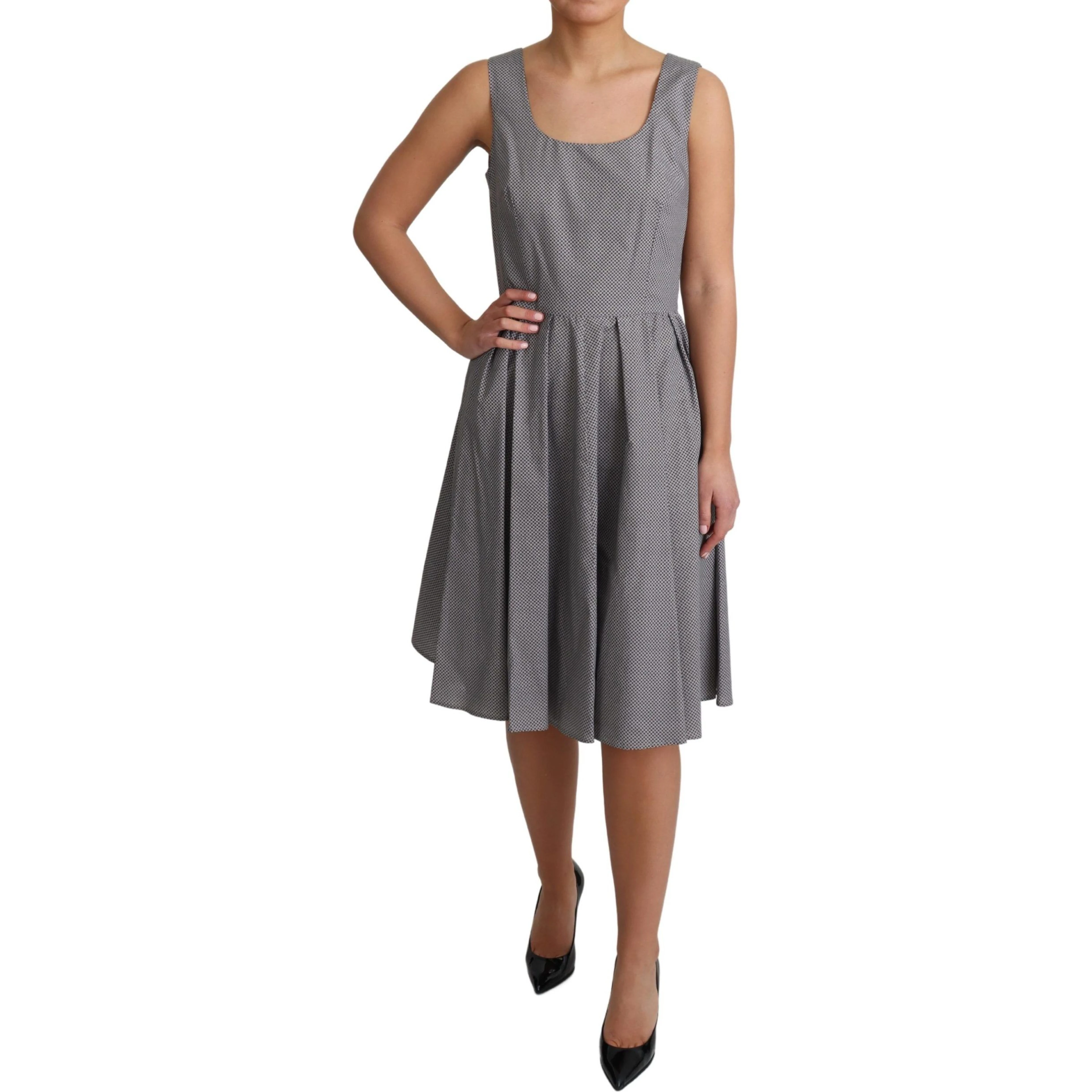 Blue Beige Geometric Cotton A-Line Dress
