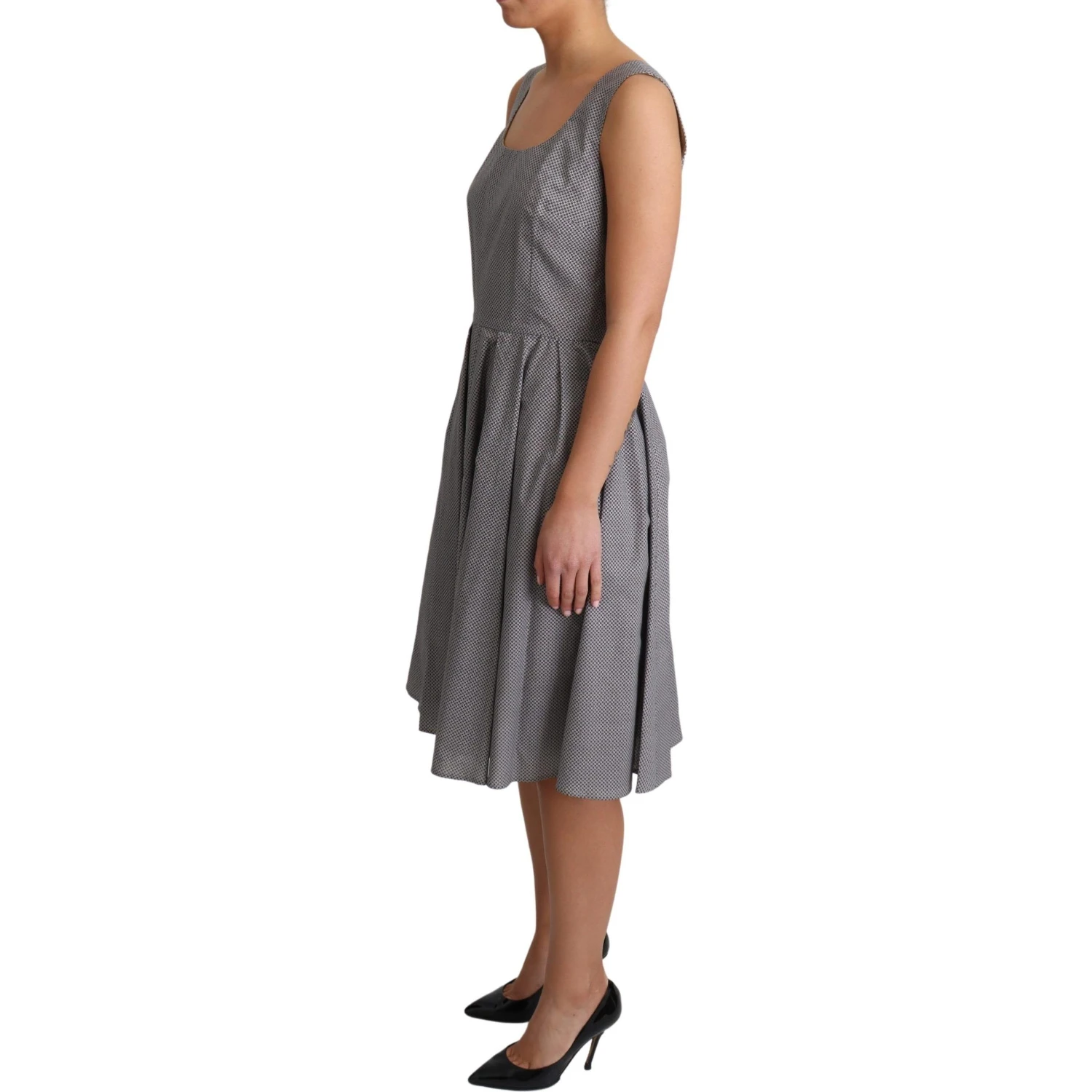 Blue Beige Geometric Cotton A-Line Dress