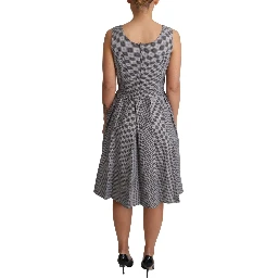 Blue Beige Geometric Cotton A-Line Dress