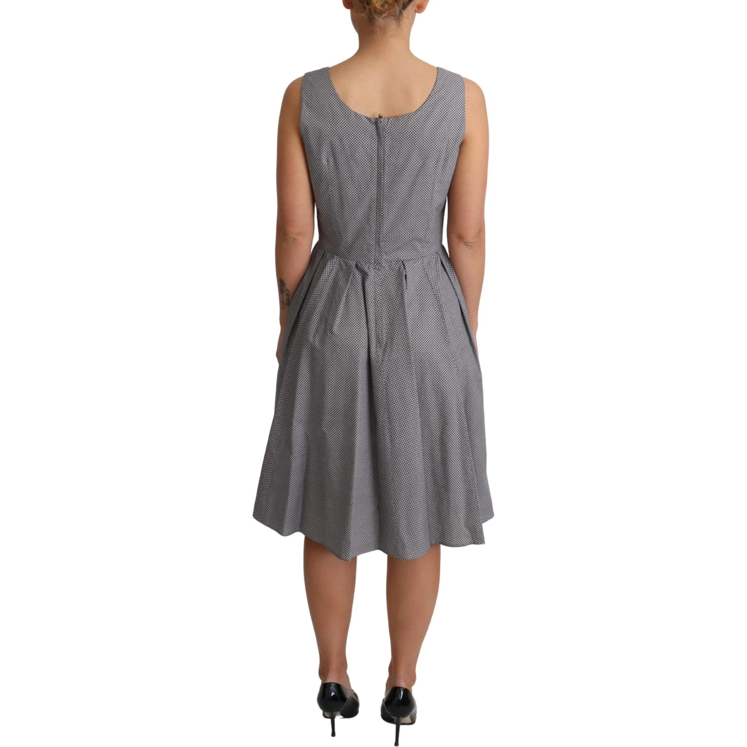 Blue Beige Geometric Cotton A-Line Dress