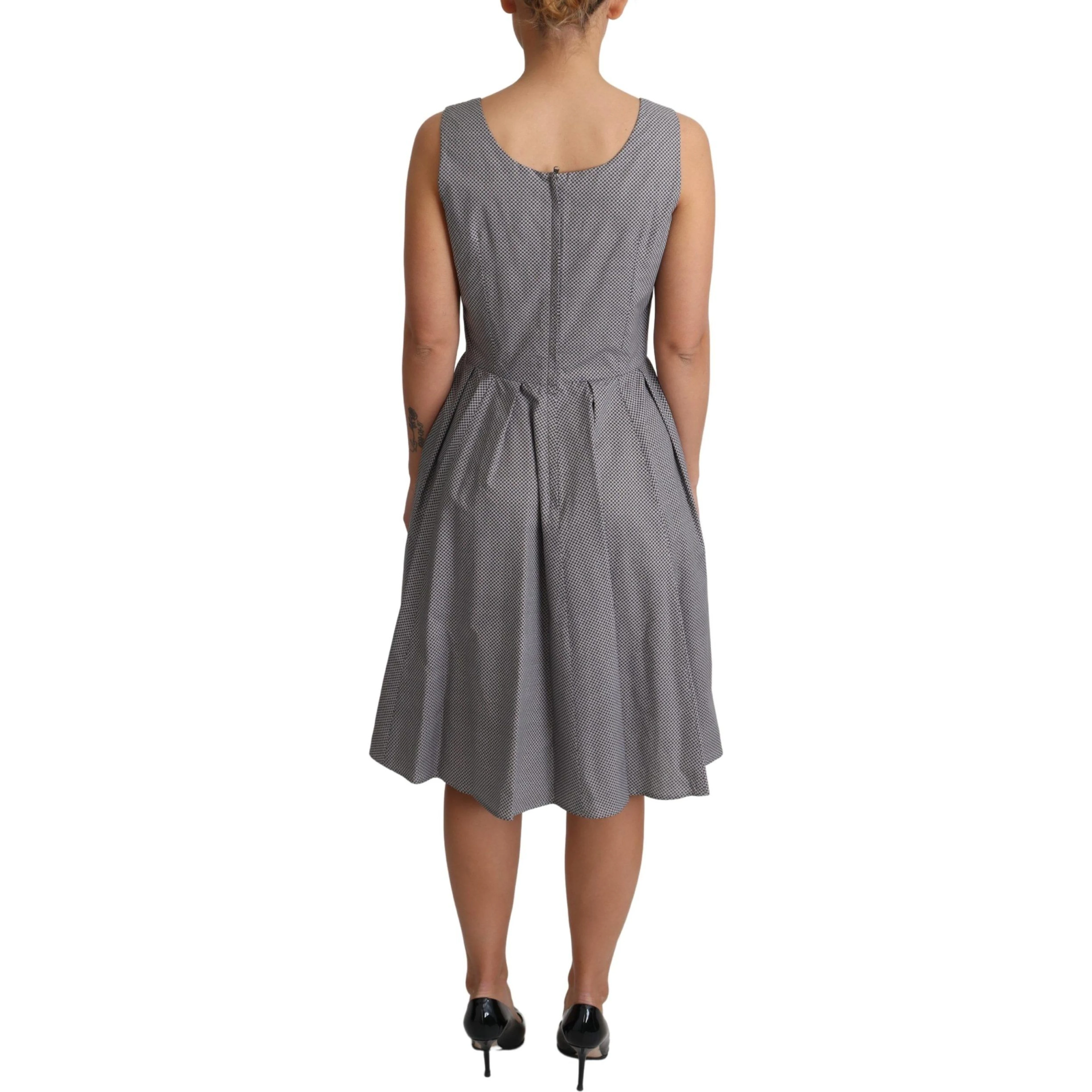 Blue Beige Geometric Cotton A-Line Dress