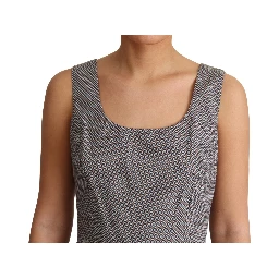 Blue Beige Geometric Cotton A-Line Dress