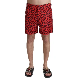 Red Patterned Beachwear Shorts Swimwear