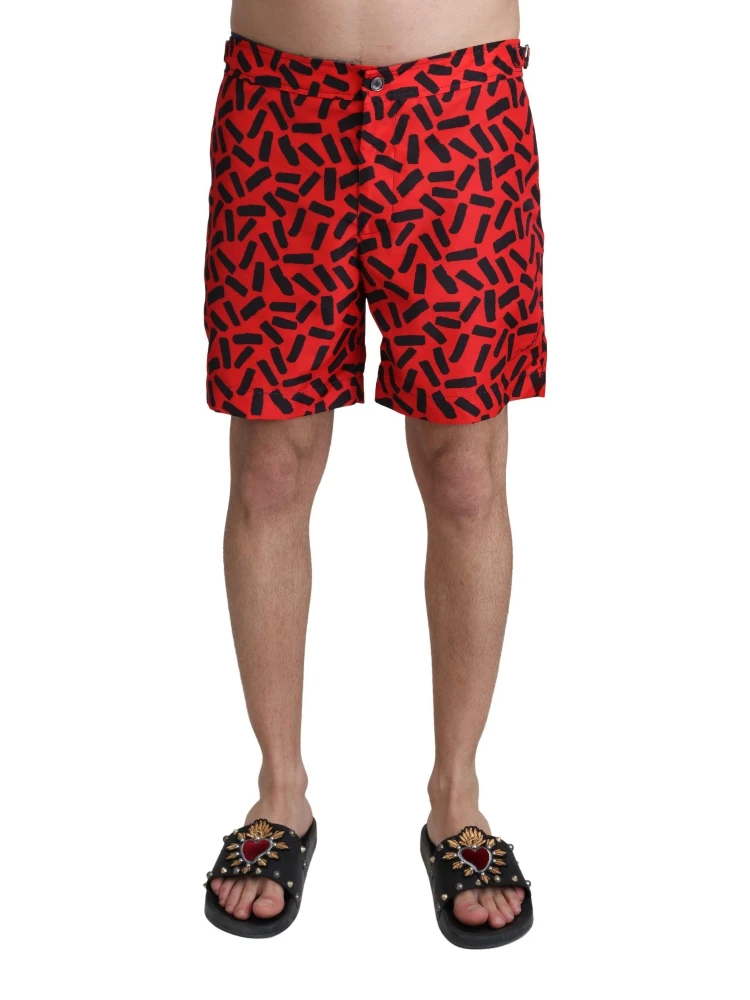 Red Patterned Beachwear Shorts Swimwear