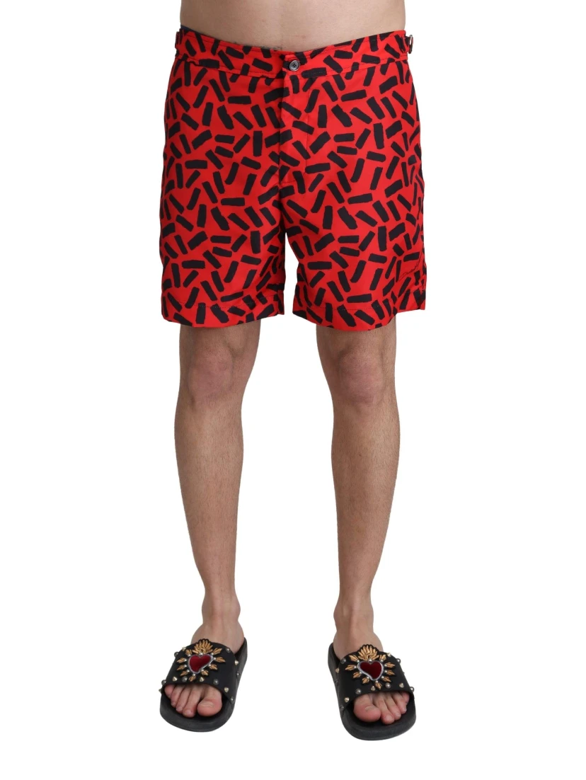 Red Patterned Beachwear Shorts Swimwear