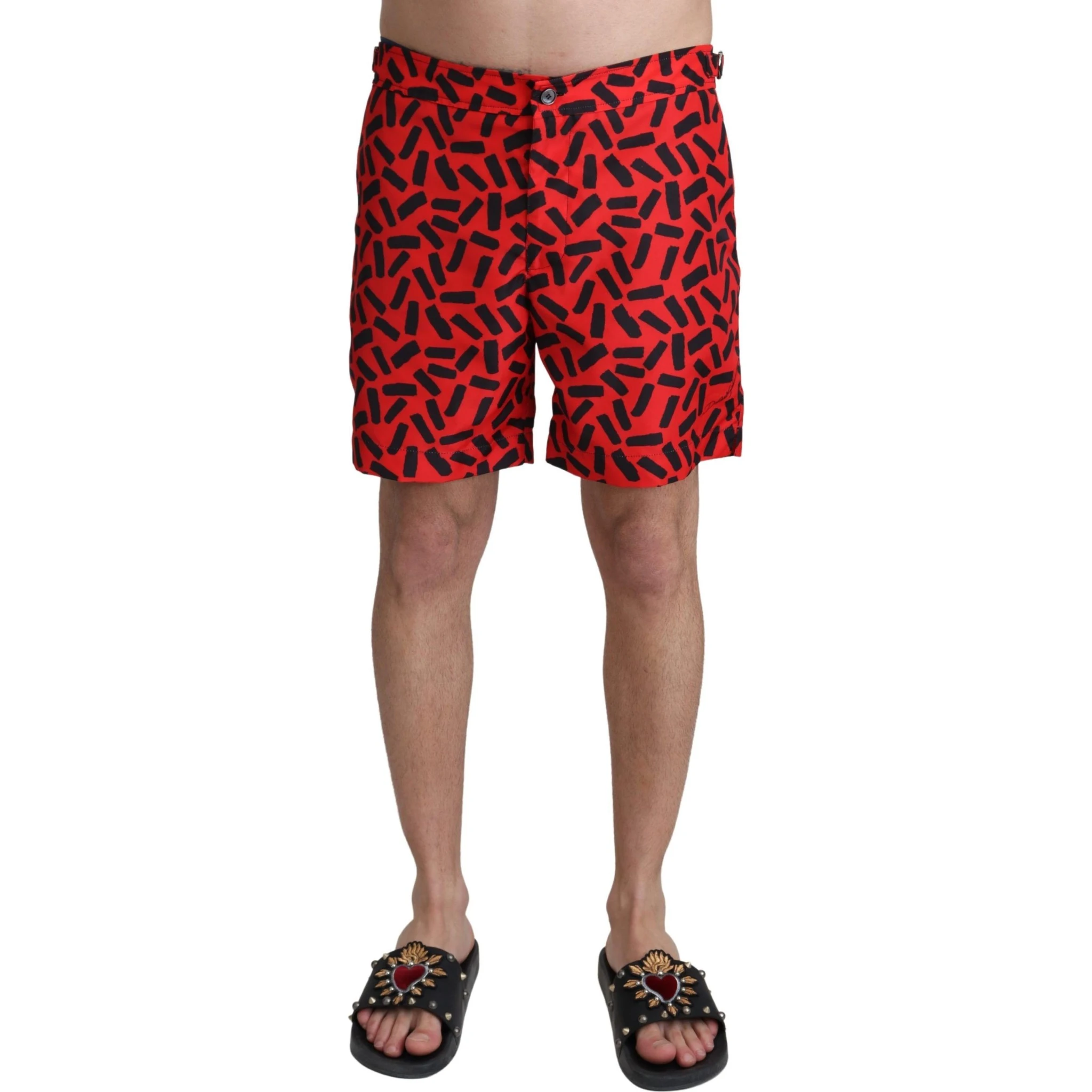 Red Patterned Beachwear Shorts Swimwear