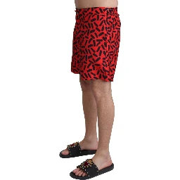 Red Patterned Beachwear Shorts Swimwear