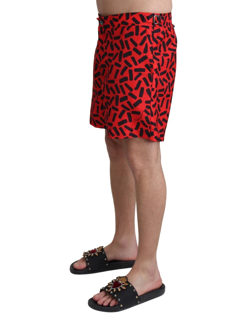 Red Patterned Beachwear Shorts Swimwear