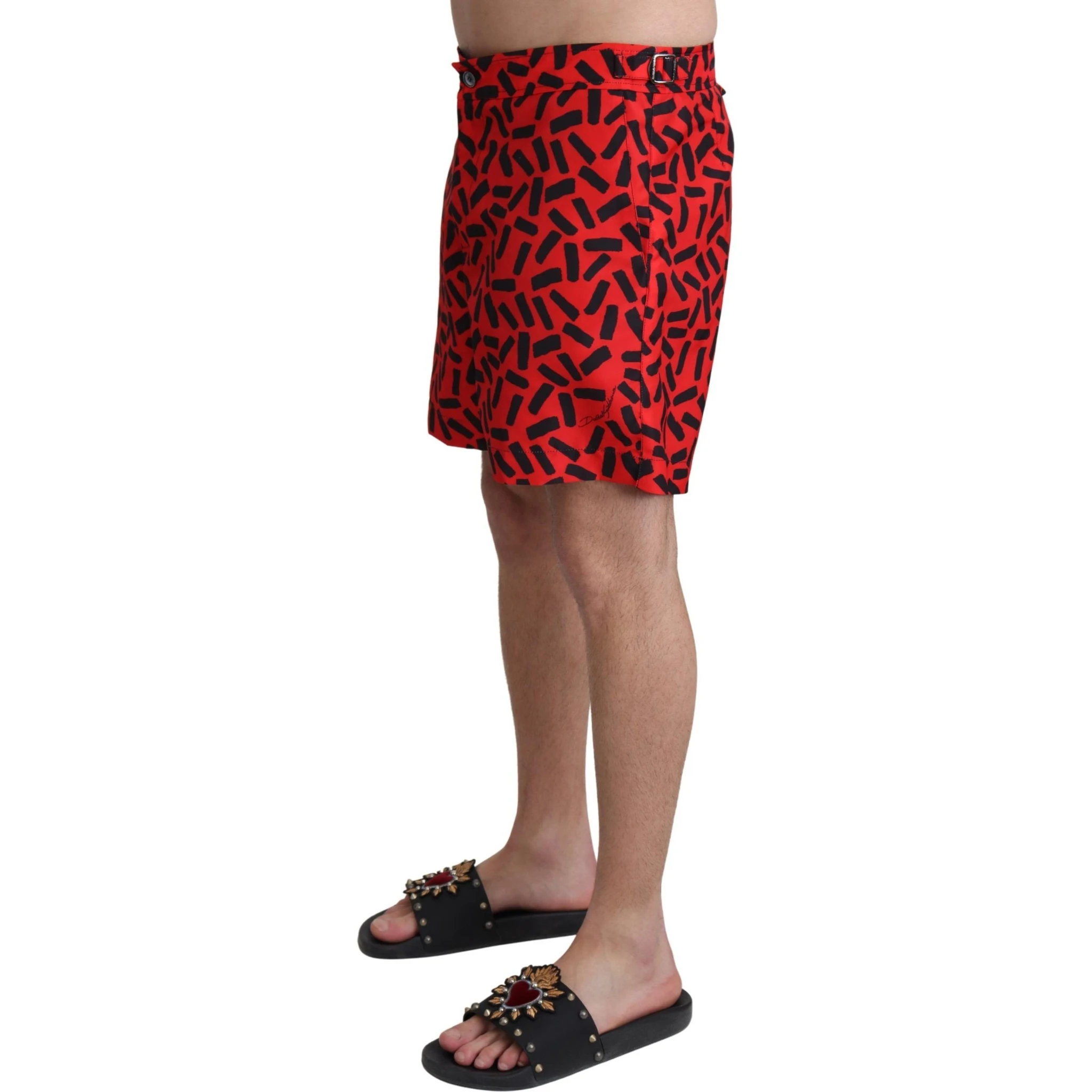 Red Patterned Beachwear Shorts Swimwear