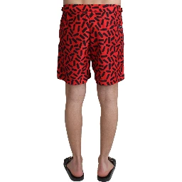 Red Patterned Beachwear Shorts Swimwear