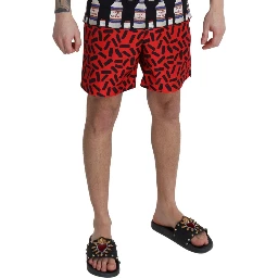 Red Patterned Beachwear Shorts Swimwear