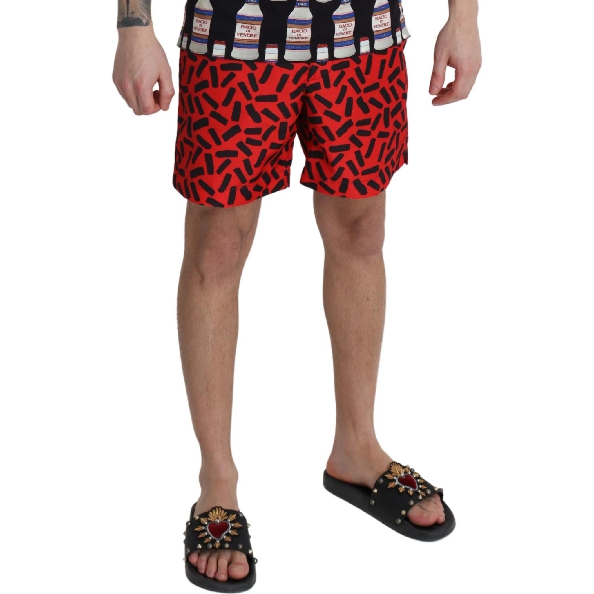 Red Patterned Beachwear Shorts Swimwear