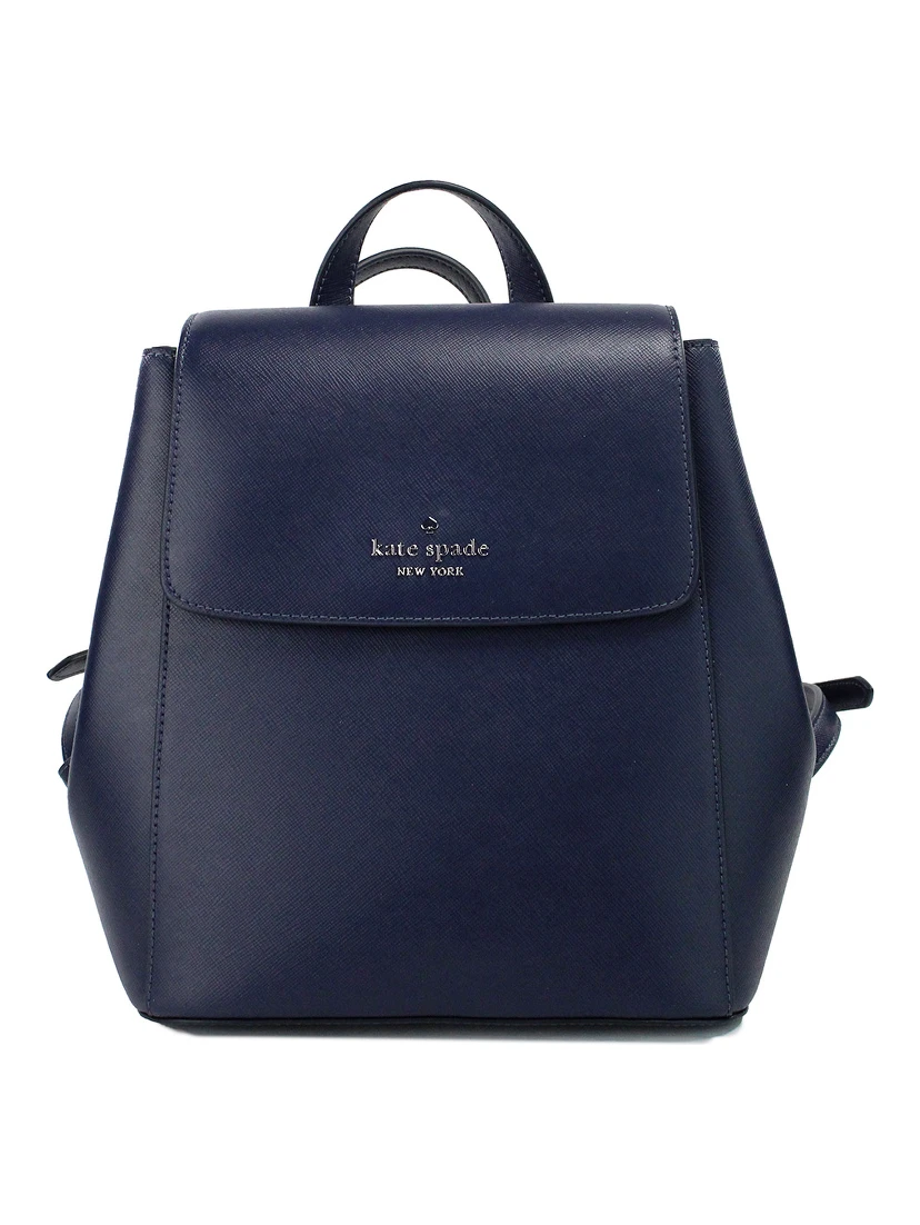 Madison Navy Saffiano Leather Medium Flap Shoulder Backpack Bag