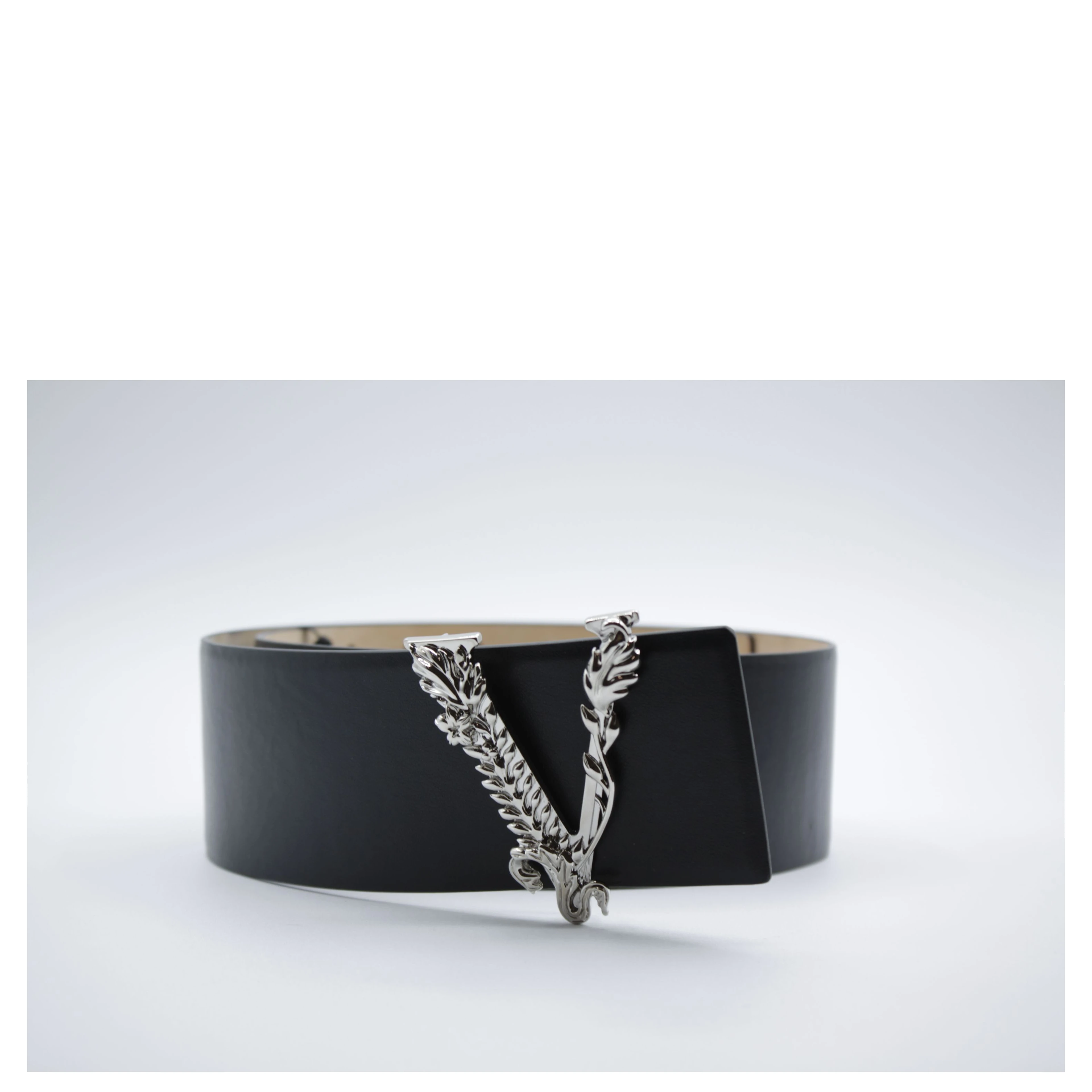 Virtus V Logo Leather Belt Black