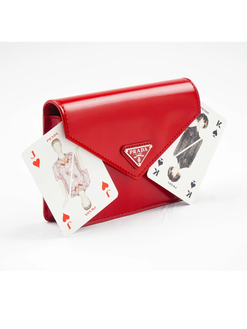 Triangle-Logo Patent Leather Clutch Bag