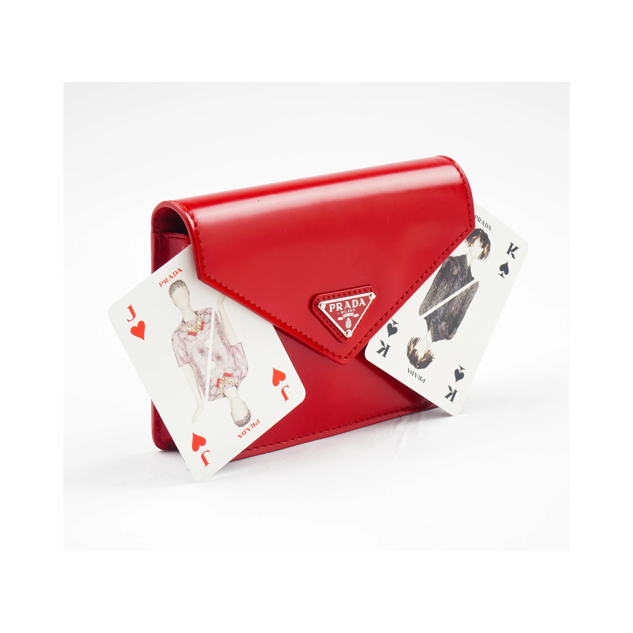 Triangle-Logo Patent Leather Clutch Bag