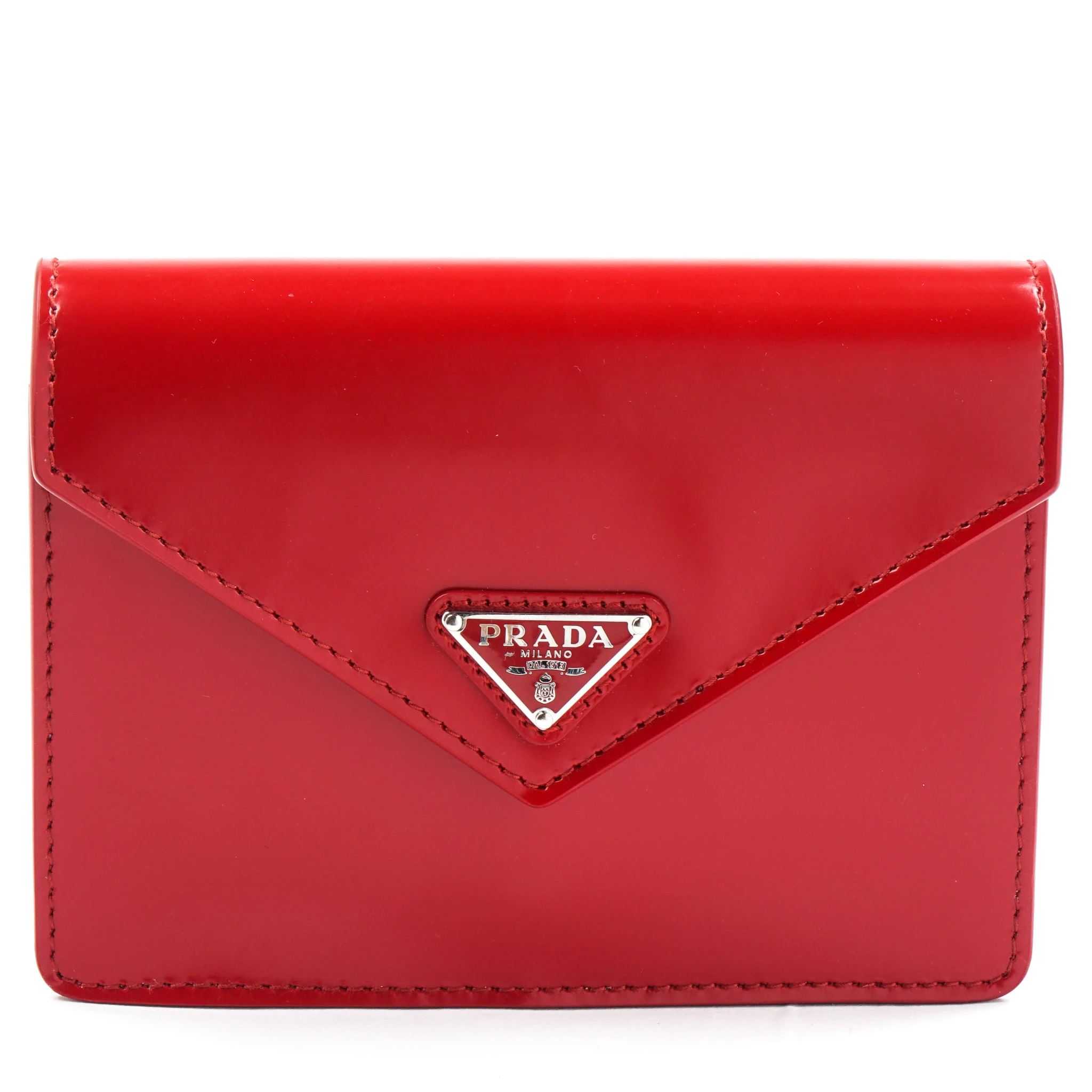 Triangle-Logo Patent Leather Clutch Bag