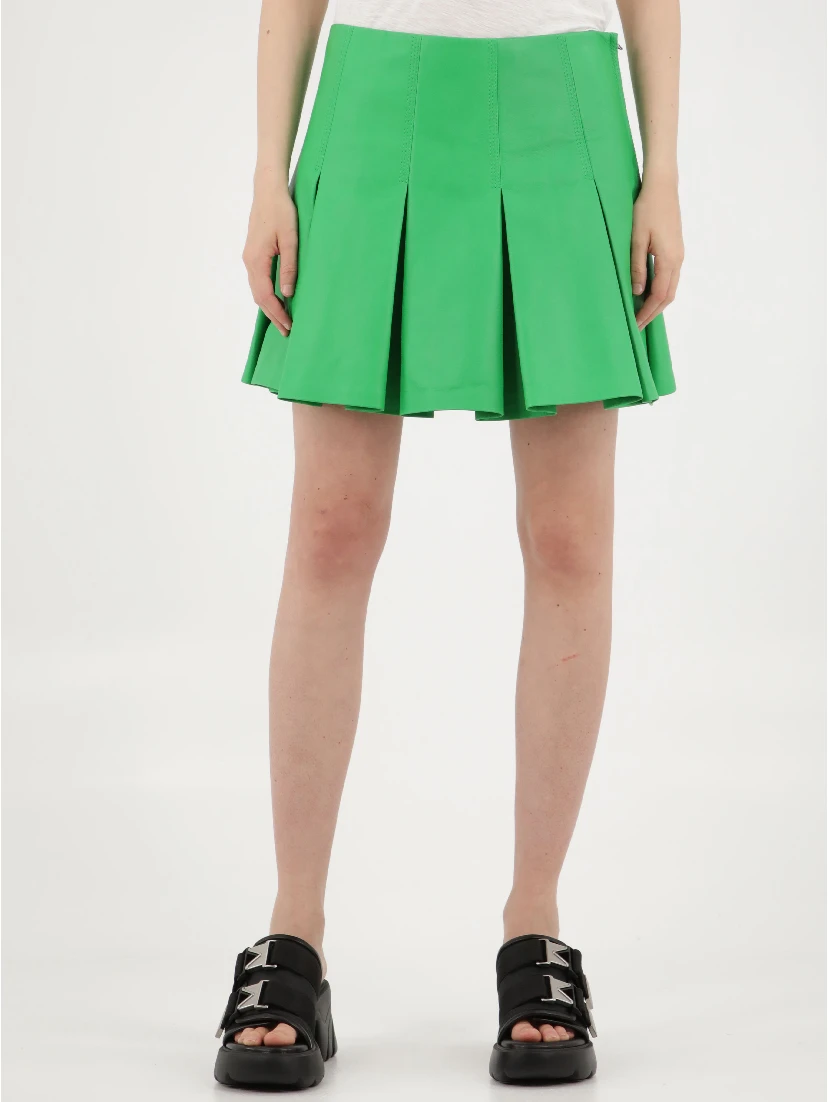 Green leather skirt
