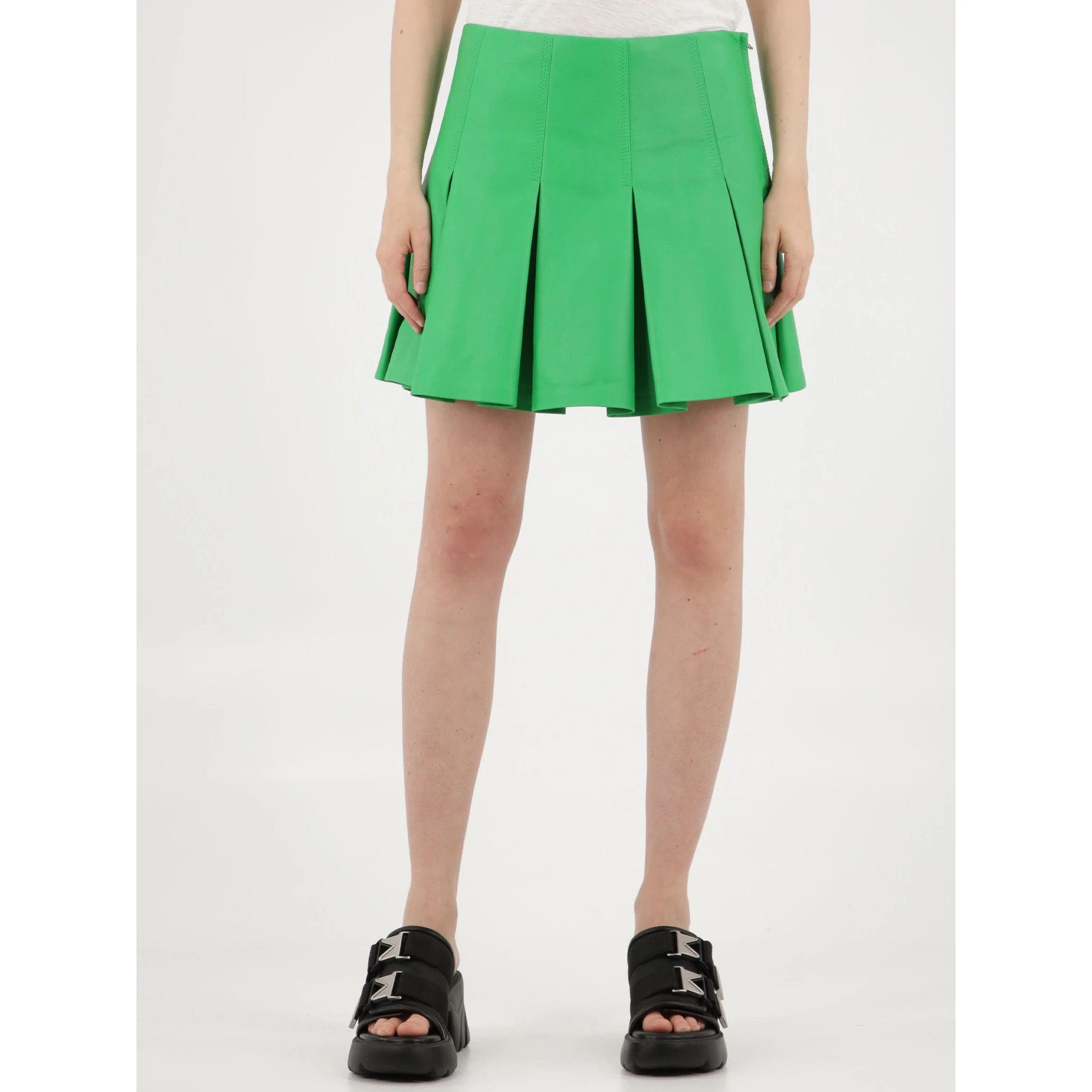 Green leather skirt