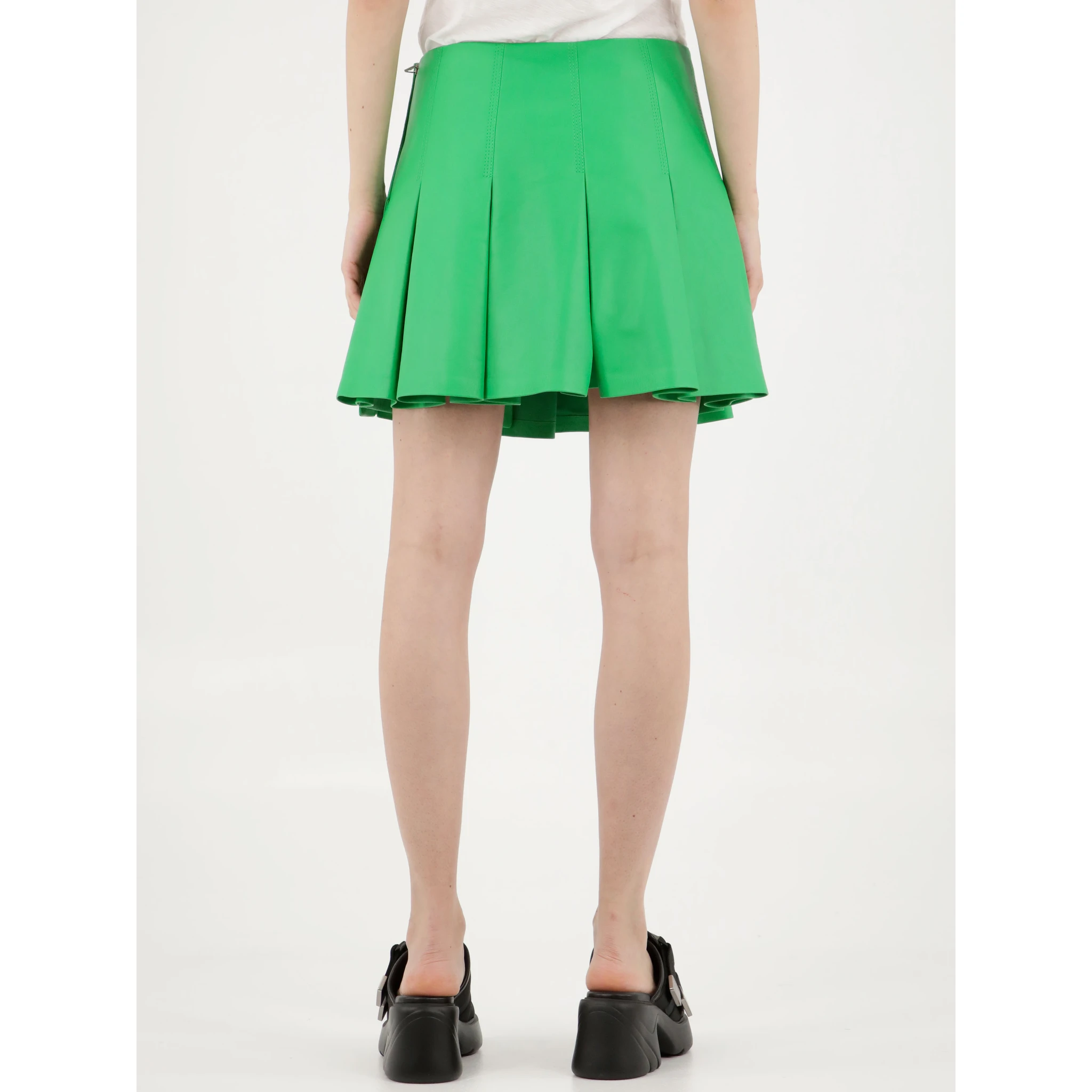 Green leather skirt