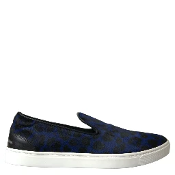 Blue Calfskin Hair Leopard Sneakers Shoes