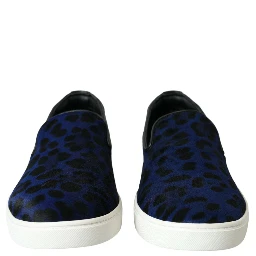 Blue Calfskin Hair Leopard Sneakers Shoes
