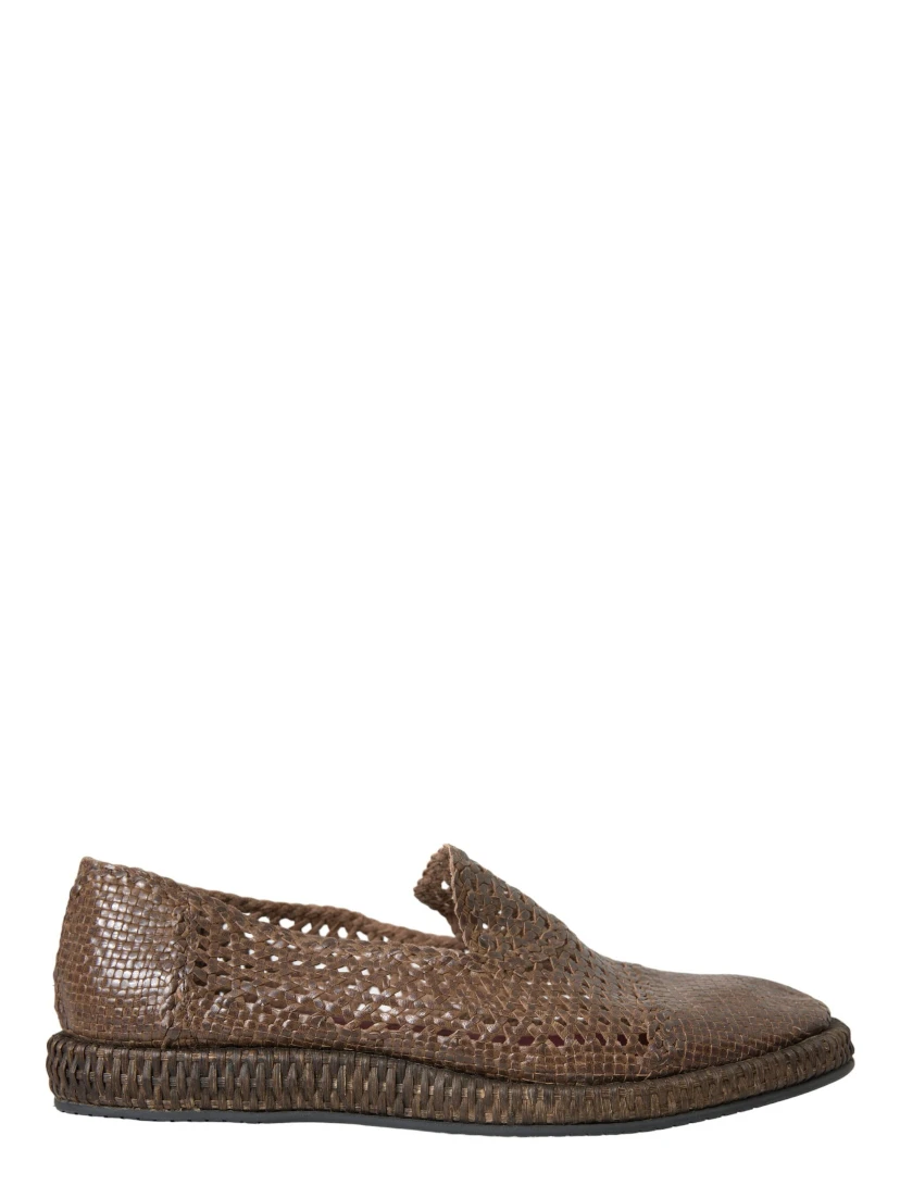 Brown Woven Leather Loafers Casual Shoes