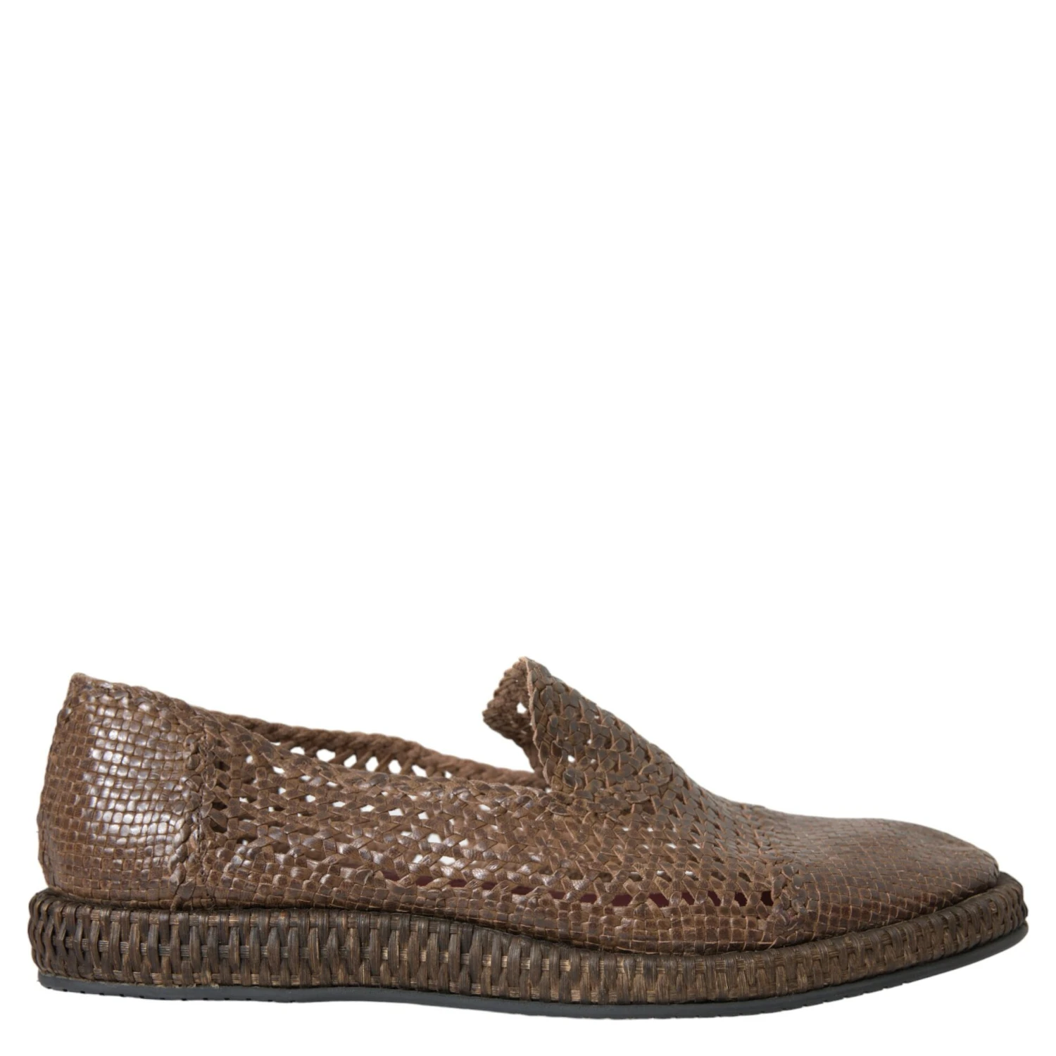 Brown Woven Leather Loafers Casual Shoes