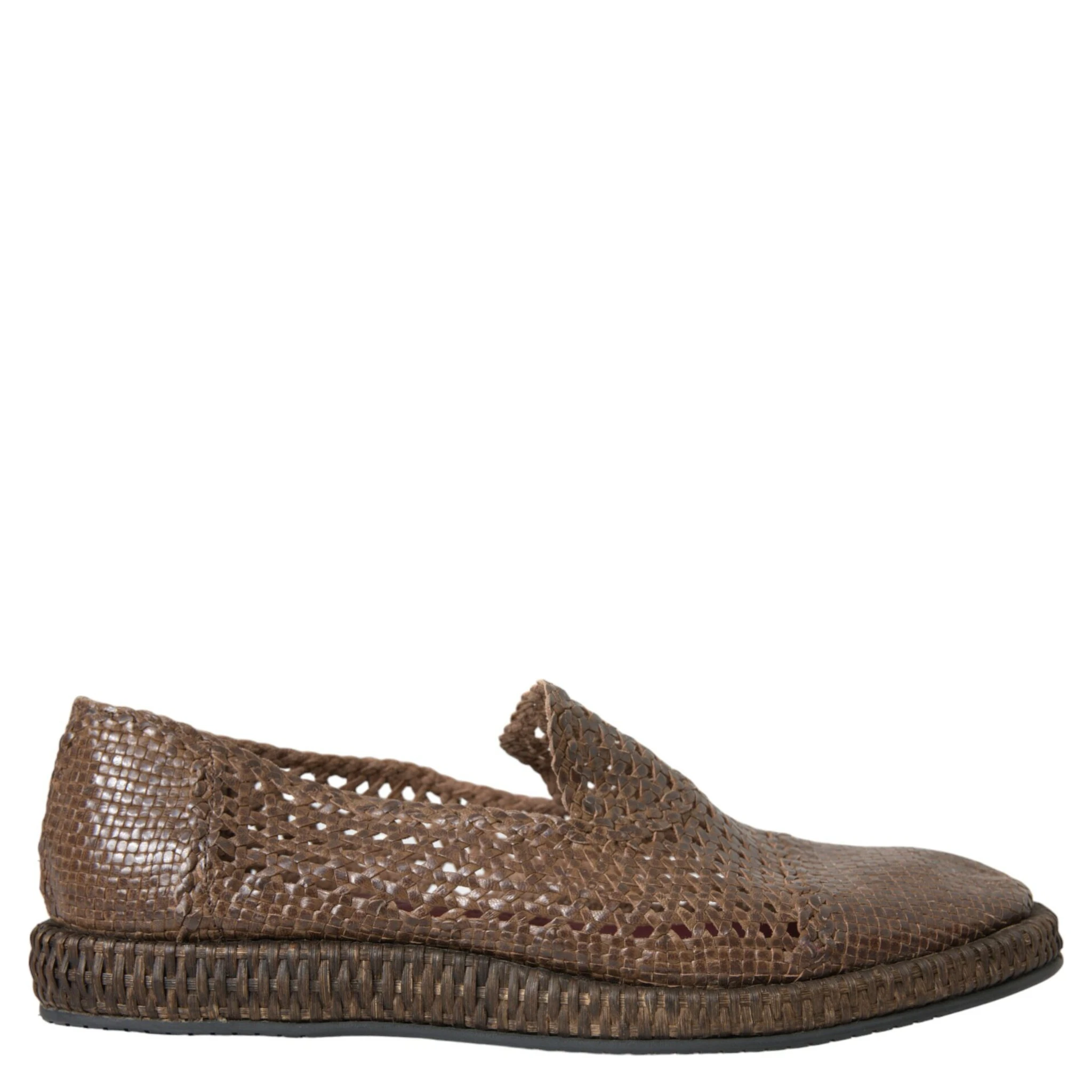 Brown Woven Leather Loafers Casual Shoes