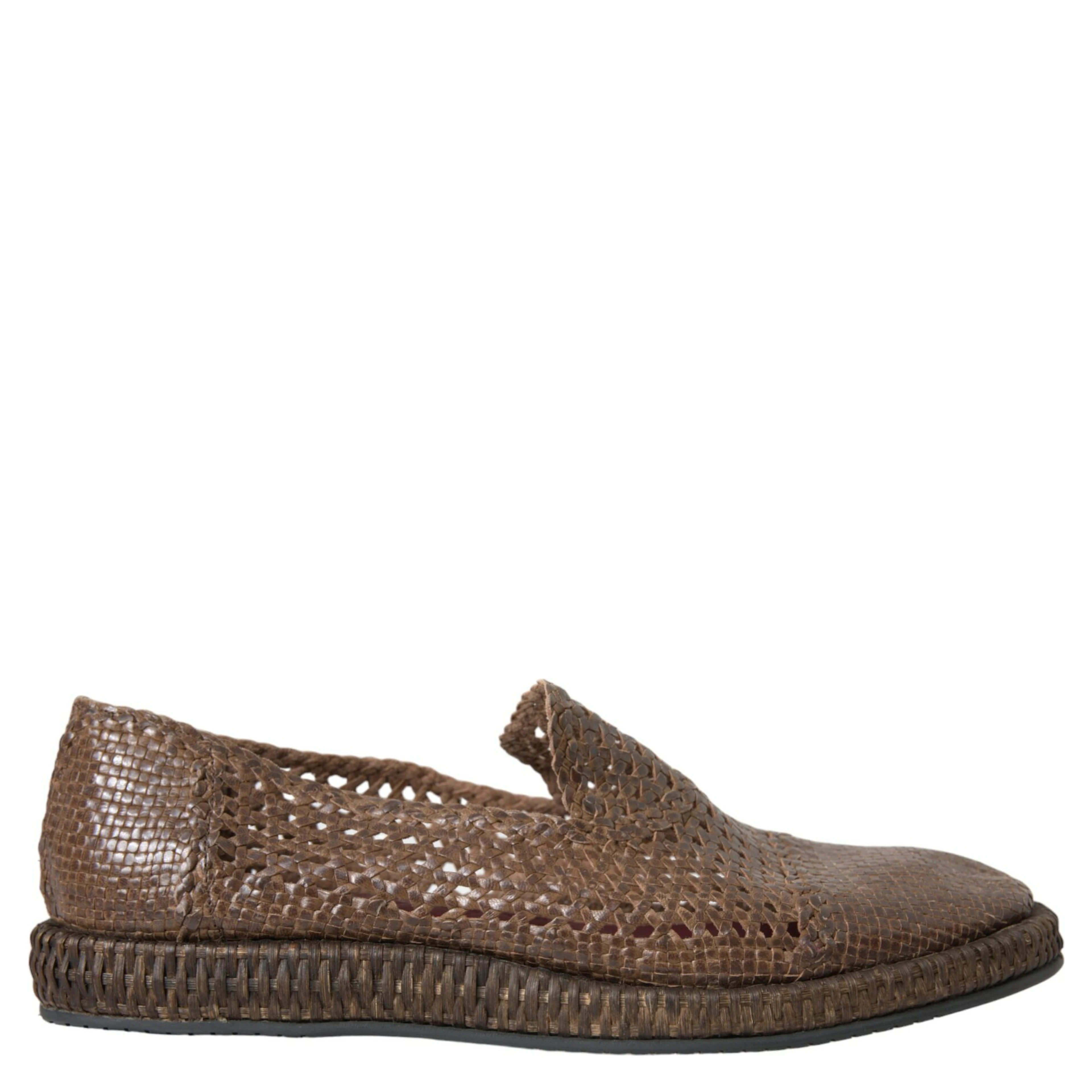 Brown Woven Leather Loafers Casual Shoes