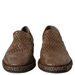 Brown Woven Leather Loafers Casual Shoes