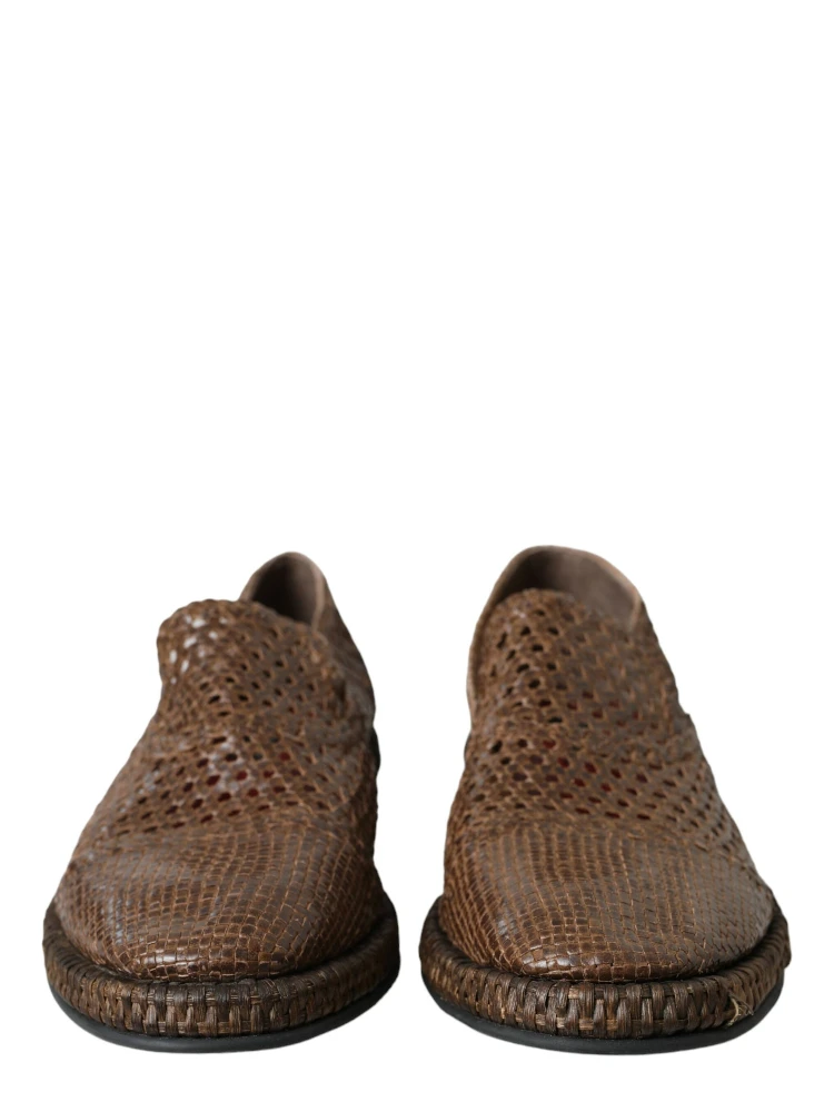 Brown Woven Leather Loafers Casual Shoes alternative