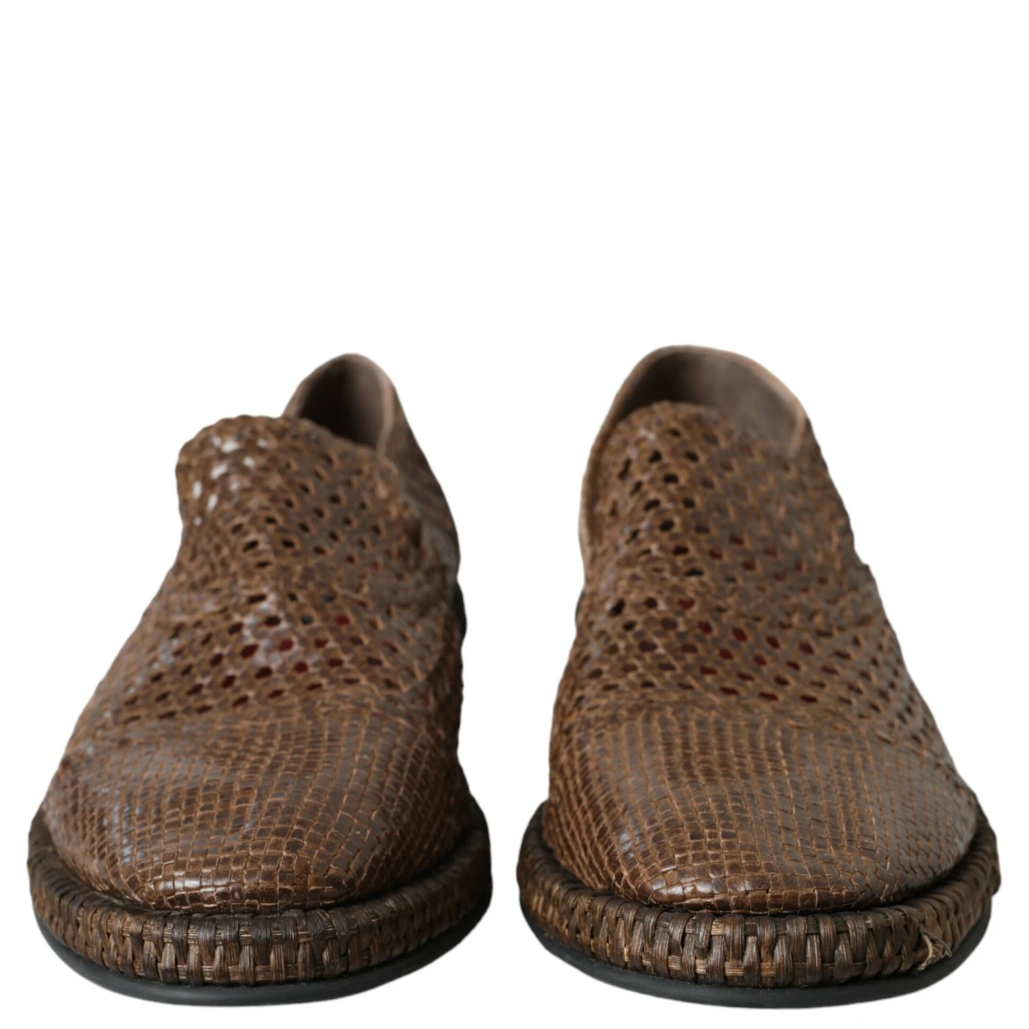 Brown Woven Leather Loafers Casual Shoes