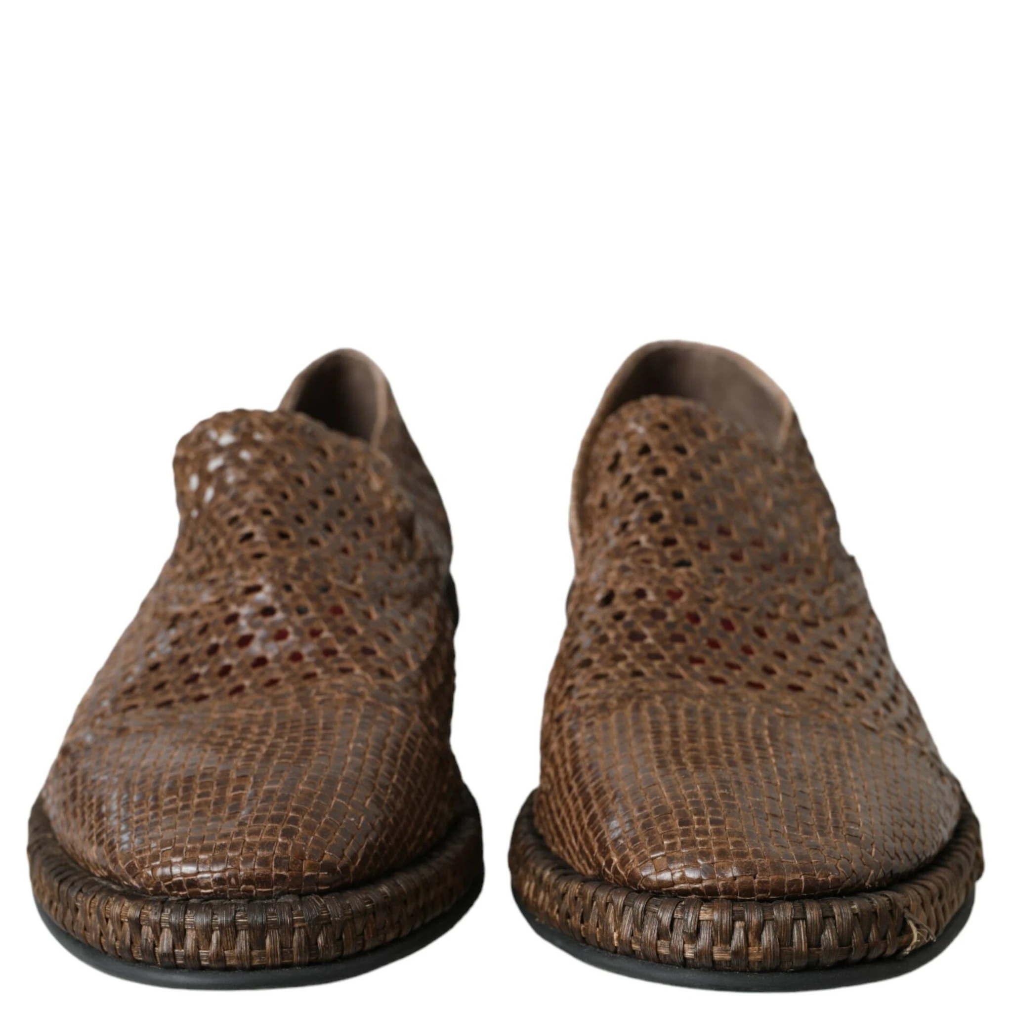 Brown Woven Leather Loafers Casual Shoes