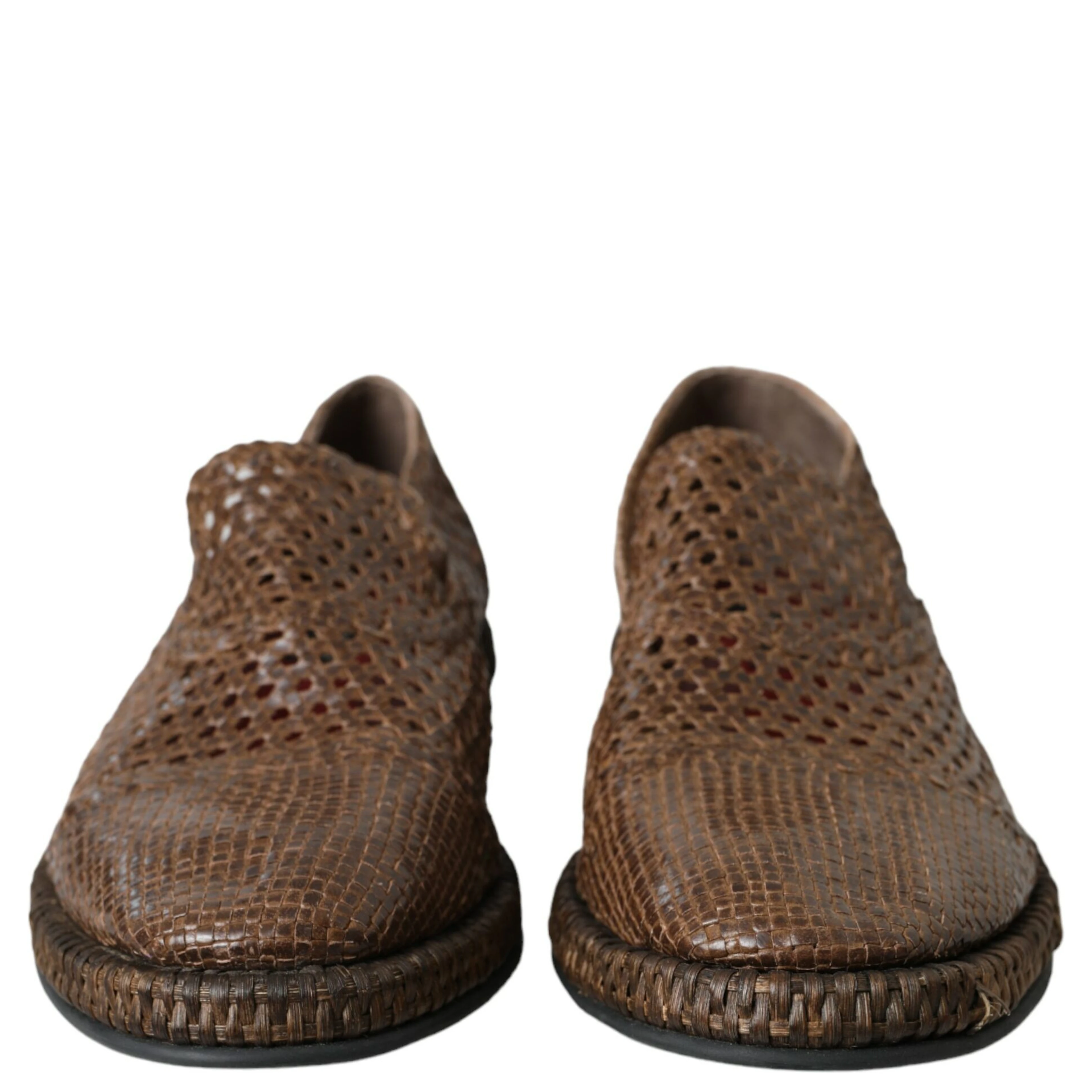 Brown Woven Leather Loafers Casual Shoes