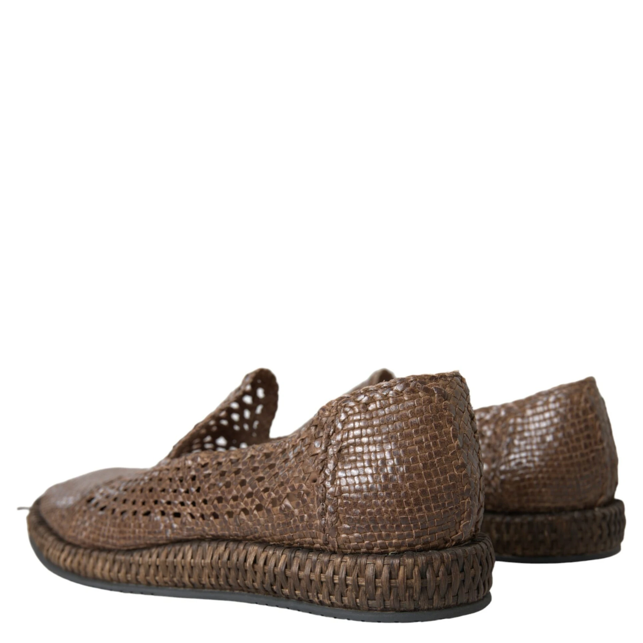 Brown Woven Leather Loafers Casual Shoes