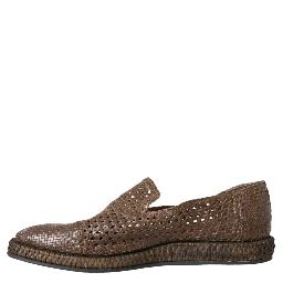 Brown Woven Leather Loafers Casual Shoes