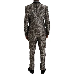 Brown Floral Jacquard Formal 3 Piece Suit