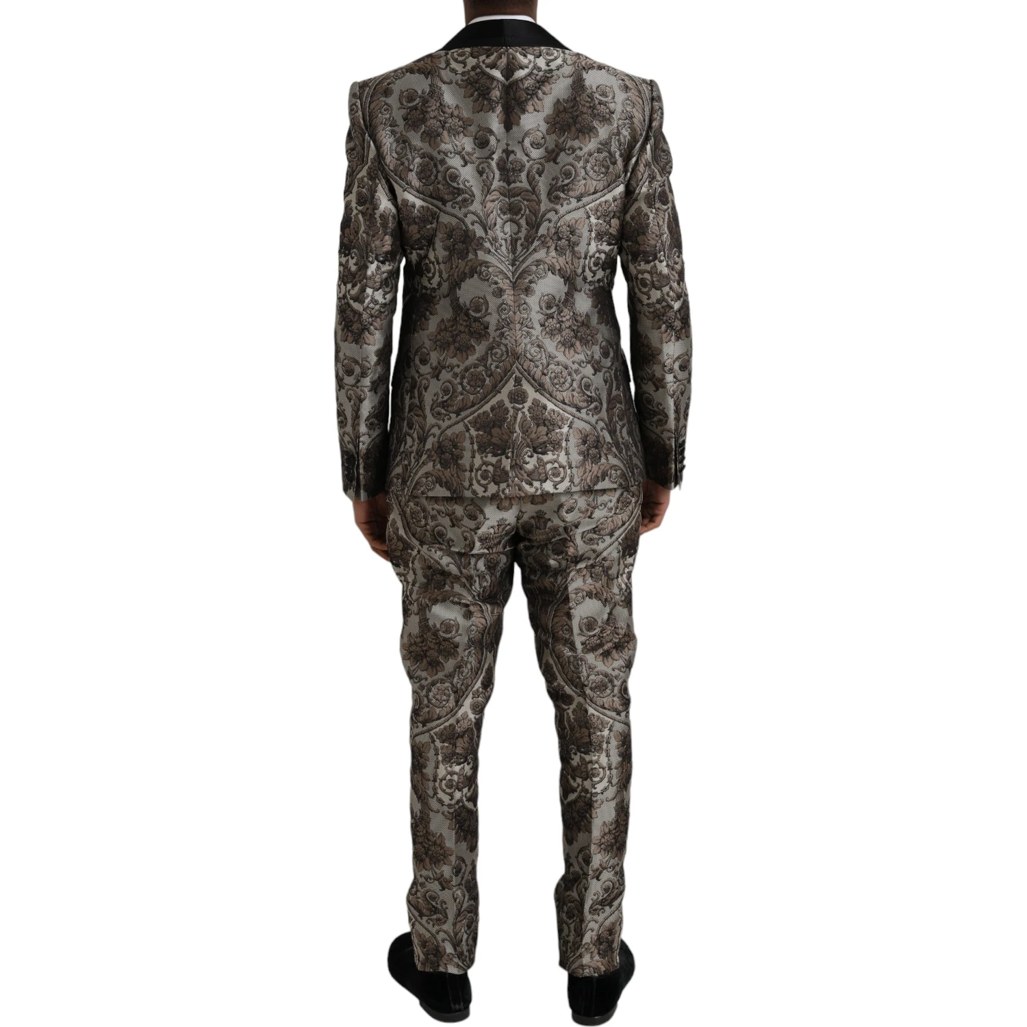 Brown Floral Jacquard Formal 3 Piece Suit