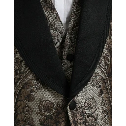 Brown Floral Jacquard Formal 3 Piece Suit