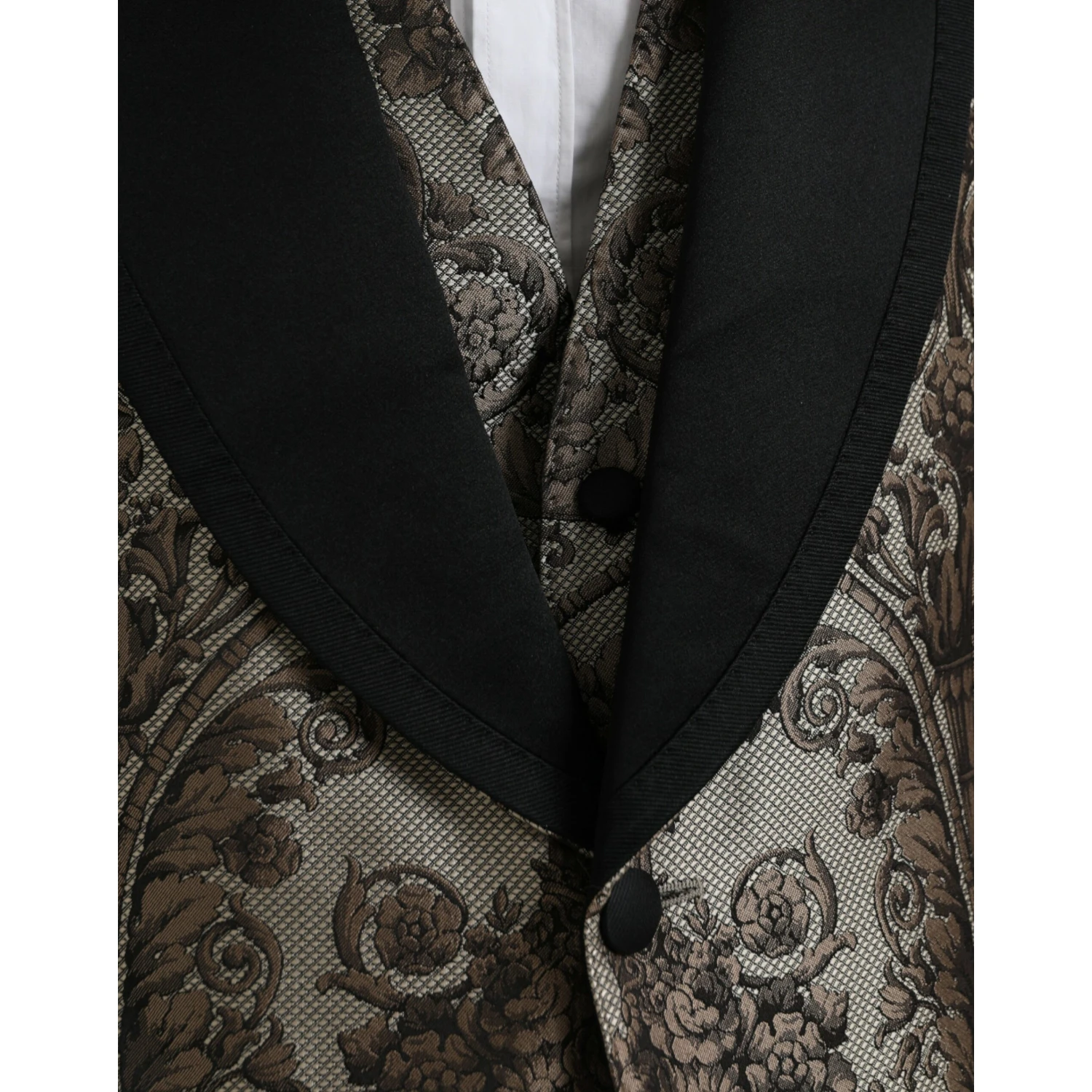 Brown Floral Jacquard Formal 3 Piece Suit