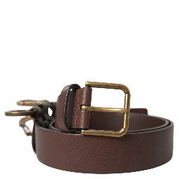 Brown Calf Leather Gold Metal Buckle Belt