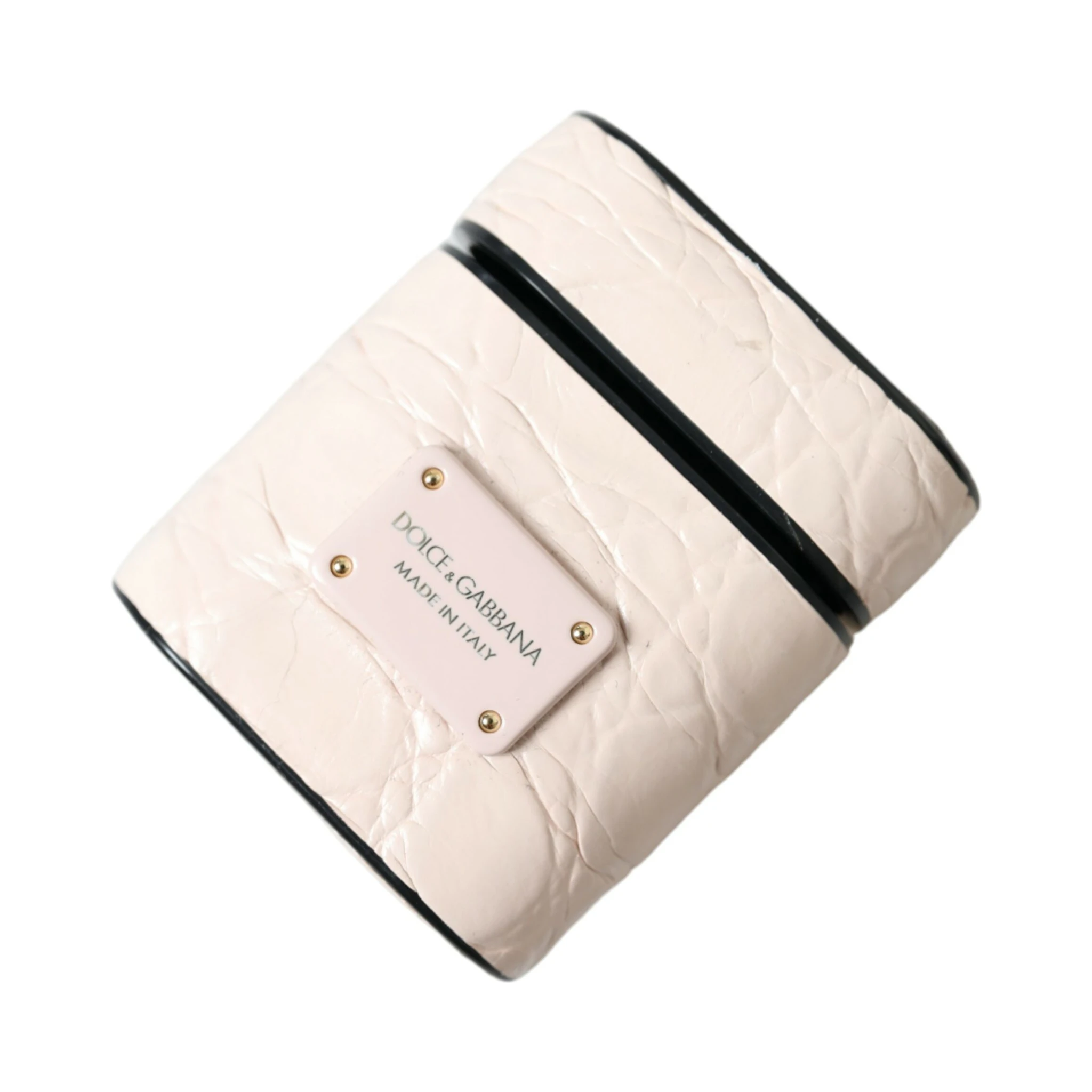 Light Pink Calf Leather Metal Logo Plaque Airpods Case