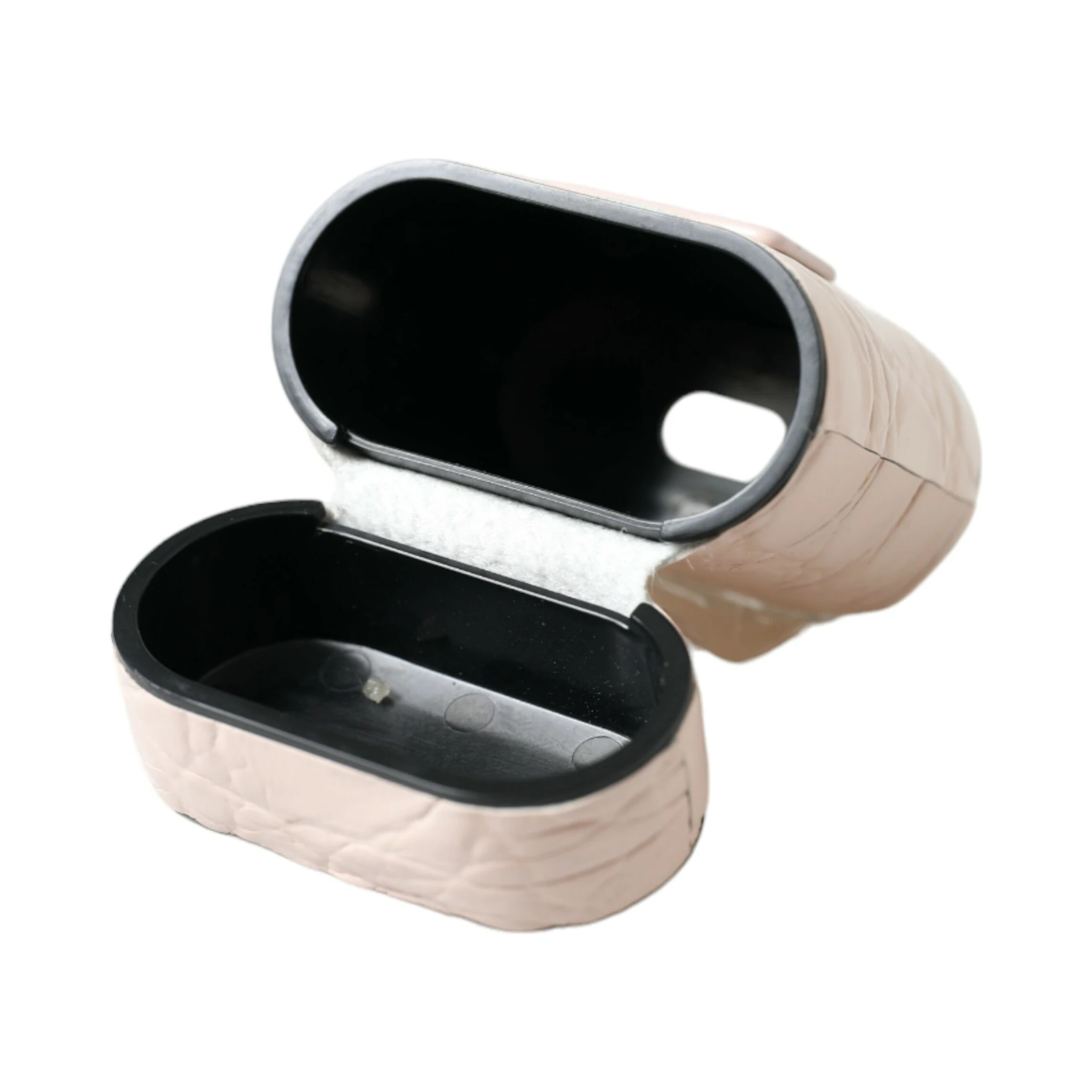 Light Pink Calf Leather Metal Logo Plaque Airpods Case